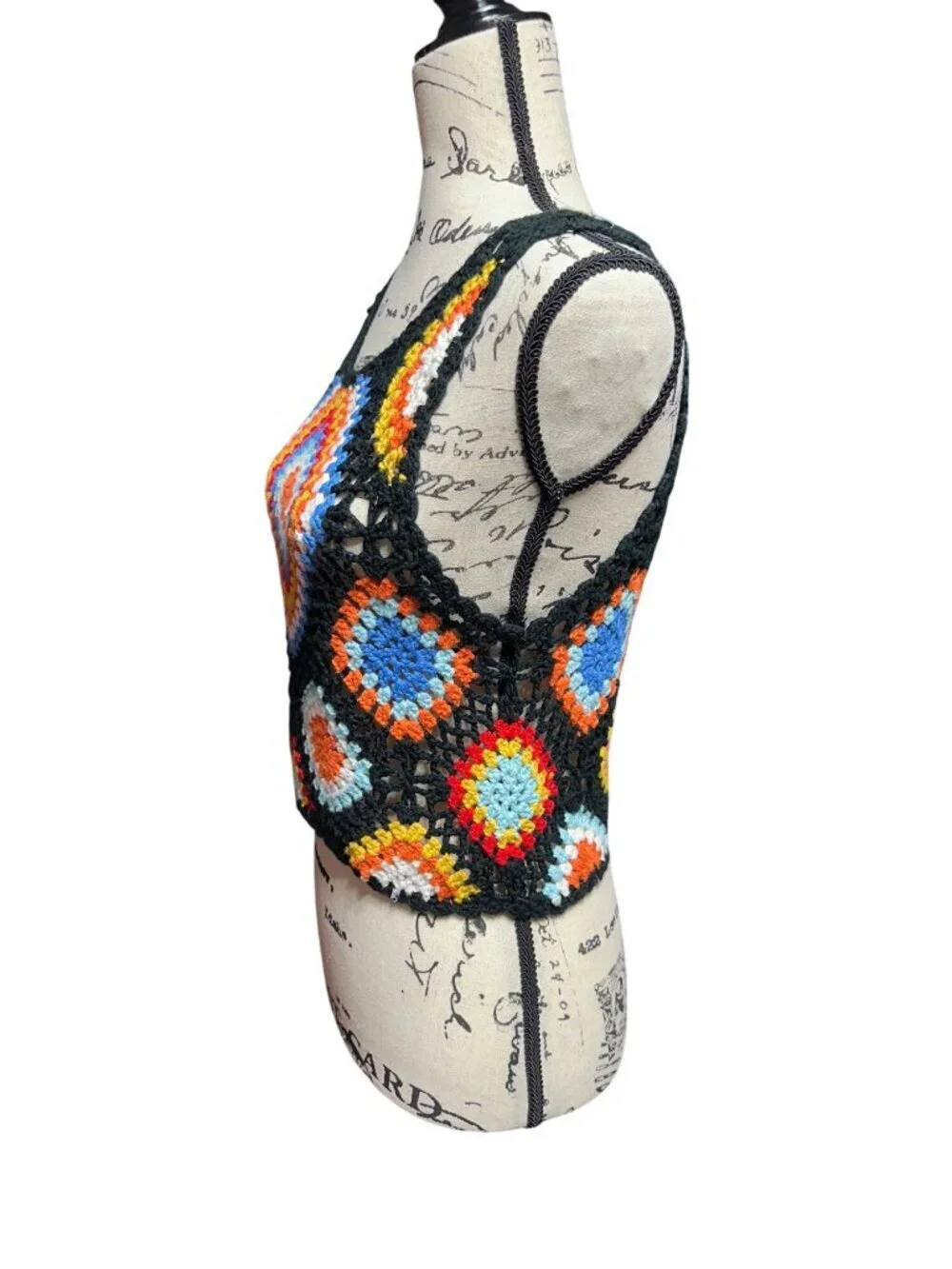 Altar'd State Blossom Crochet Granny Square Crop Top Multi Knit Boho Festival S